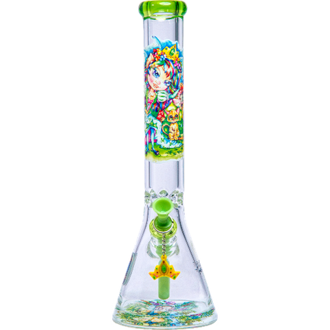 Influenced Brandz X Linda Biggs 15" Beaker Bong - Design May Vary - (1 Count)-Hand Glass, Rigs, & Bubblers