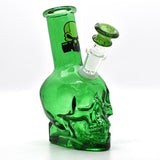 5" Glass Skull Water Bubbler Green, Pink or Blue, with Sticker